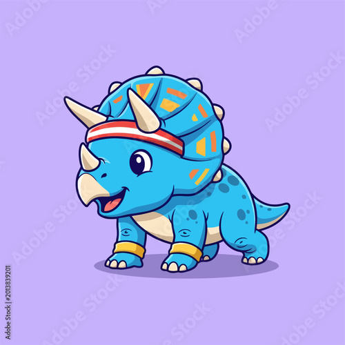 Cute Triceratops Dinosaur Wearing Headband Cartoon Illustration.