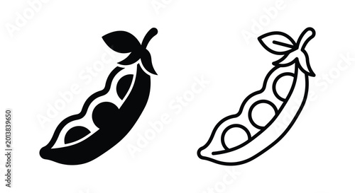 Bild auf Leinwand Pea pod silhouette and line drawing on white background