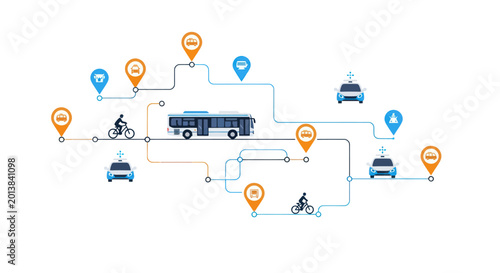 Public Transportation Network Diagram with Multi-modal Urban Mobility