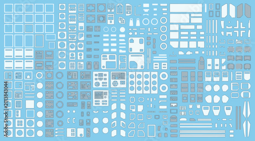 Tableau sur toile Technical blueprint of aircraft cockpit instrument panel components