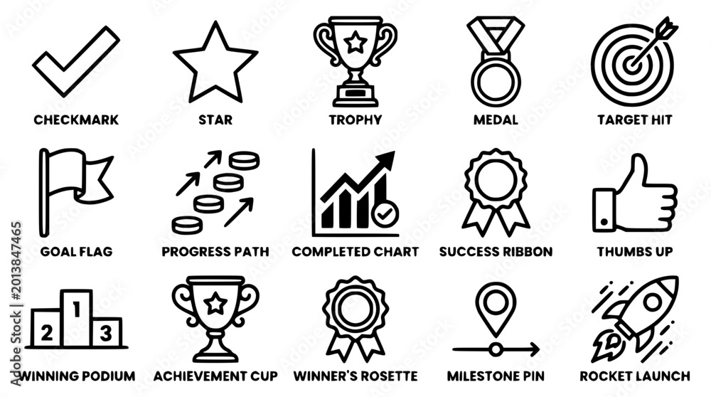 Fototapeta premium Various icons representing success and achievement in business and life