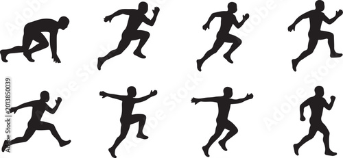 Black silhouettes of men running in different poses