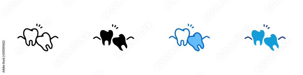 Obraz premium Snaggletooth Multiple Style Icon Design Vector - Misaligned teeth representing crooked bite, orthodontic problems, and dental irregularity