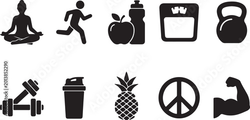 Black icons of fitness and healthy lifestyle