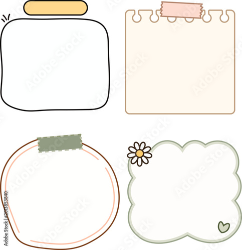 Cute Hand Drawn Sticky Note Frames and Memo Shapes Set