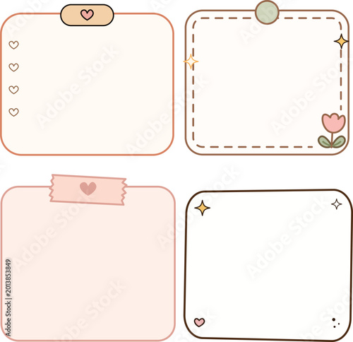 Cute Pastel Memo Frames and Sticky Note Templates Set