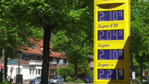 Gas station sign shows price - Rising energy prices, gas, diesel, oil inflation