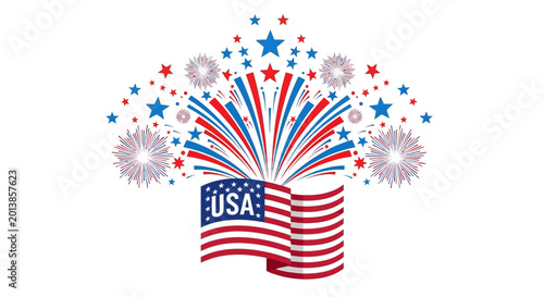 American Flag with Fireworks Display.