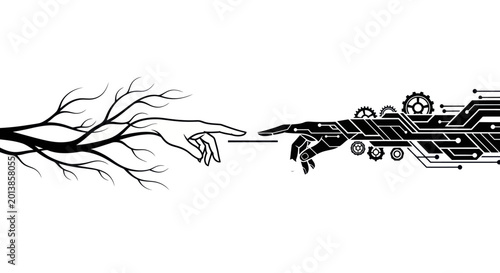 Canvastavla The Creation of AI: A digital hand reaching out to a natural form