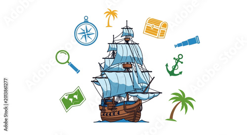 Εκτύπωση καμβά Pirate Ship Sailing on the Ocean.