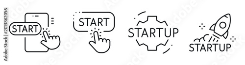 Tableau sur toile Startup launch showing start action and application icons