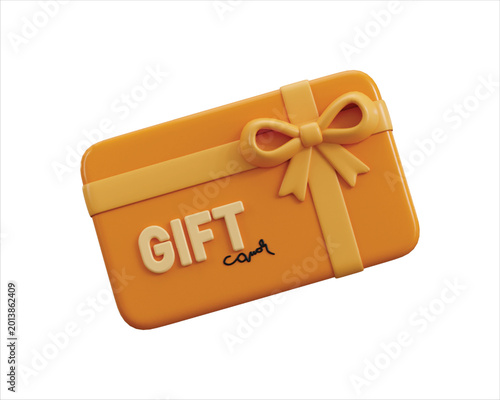 Shopping gift card voucher icon 3d render concept of shopping store discount gift voucher card with ribbon icon vector illustration