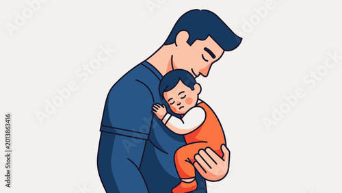 Bild auf Leinwand Father Holding Sleeping Baby in Arms.