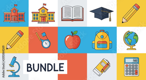 Tableau sur toile School Education Icons Bundle Graphic.