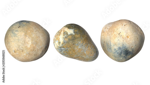 Tableau sur toile Three natural flint stone nodules with smooth chalky cortex on a transparent bac