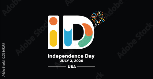 Colorful independence day logo with fireworks for usa