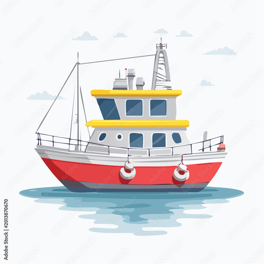 Fototapeta premium Cartoon Fishing Boat Illustration