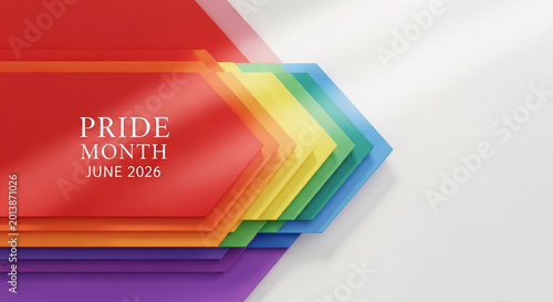 Overlapping geometric shapes in rainbow colors form a dynamic display, symbolizing pride and diversity, suitable for celebration or awareness.