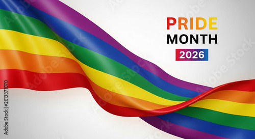 Waving rainbow flag with text 