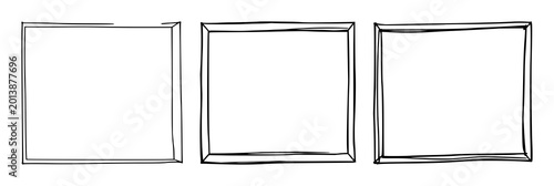 Photo frame set with black line art on white background featuring photo frames, line drawing, illustration with graphic and vector