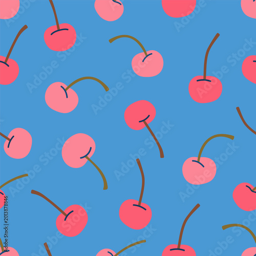 Seamless pattern with cherry berries. Endless fruit background, repeating pri...