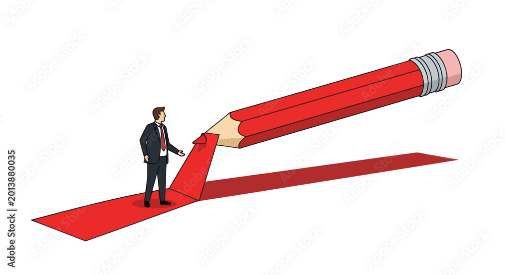 Obraz premium Businessman leading on a red path created by a pencil.
