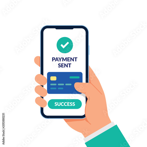 Obraz na plátně Hand Holding Smartphone with Payment Sent Notification – Mobile Banking, Online