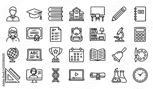 Photos Editable Education Outline Icon Pack 28 School and Learning Symbols for Academic