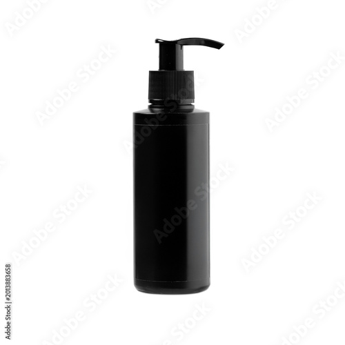 Minimalist cosmetic serum bottle mockup on glass laboratory shelf with reflection