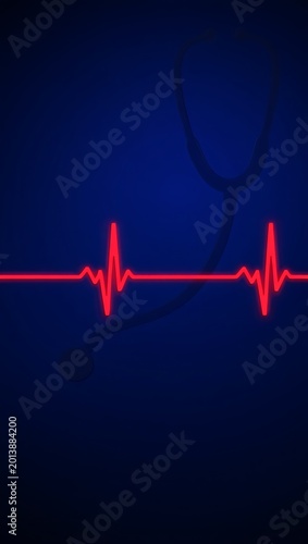 ECG heart rate monitor with stethoscope on blue background
