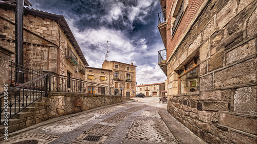 Fotografie Traditional Architecture, Street Scene, Old Town, Vinuesa, Soria, Castilla Y Leó