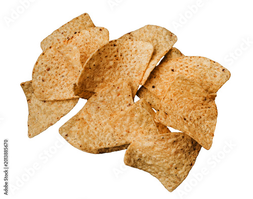 Pile of Tortilla Chips on White Background