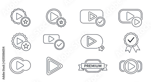 Set of premium video content and streaming player icons
