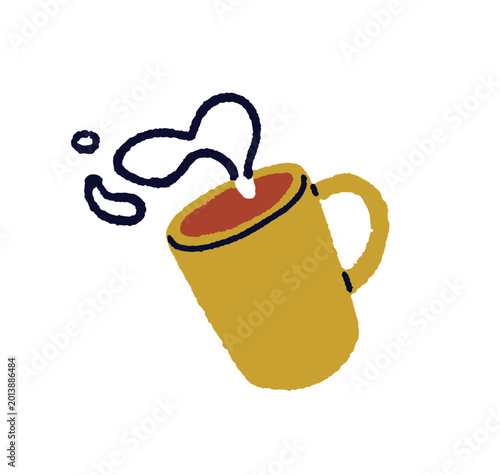 Tea mug. Hot morning drink with steam. Warm breakfast beverage. Coffee cup fo...