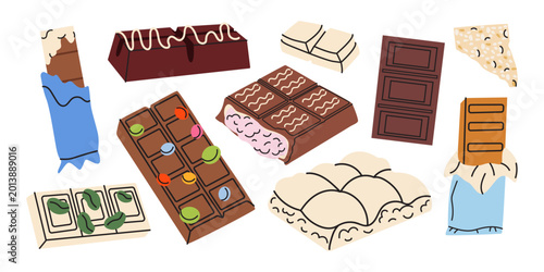 Fotografia Collection of various chocolate bars, candies and cocoa desserts