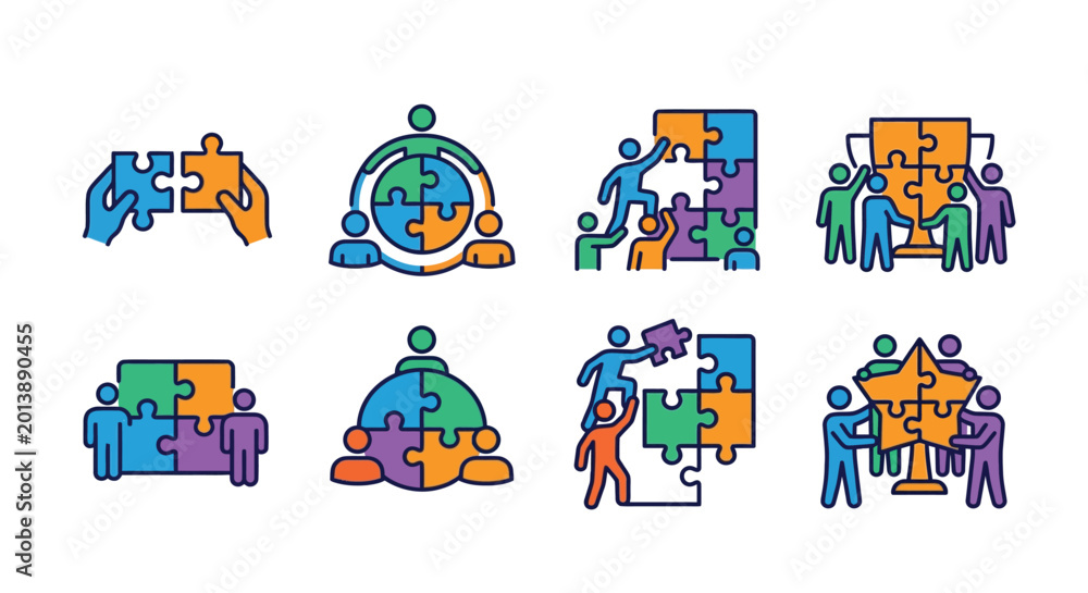 Naklejka premium People connecting puzzle pieces teamwork concept illustration silhouette