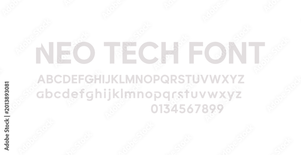 Obraz premium Neon futuristic tech font display with uppercase and lowercase letters and numbers