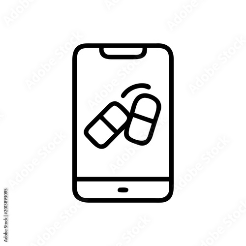 Online Pharmacy Line Icon – Digital Healthcare, Medicine Delivery, Prescription Service and E Pharmacy Outline Vector