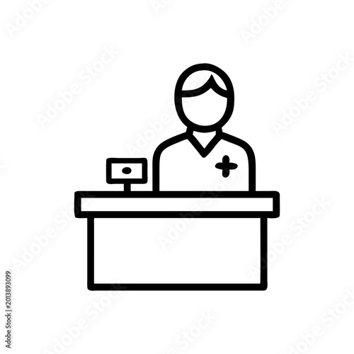 Pharmacist Line Icon – Pharmacy Healthcare Professional, Medicine Consultation and Drugstore Outline Vector