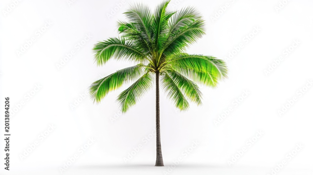 Obraz premium Single Coconut Palm Tree White Background