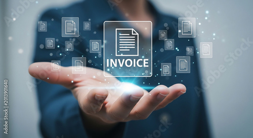 Digital Invoice: A person presenting a digitally rendered invoice, symbolizing electronic billing and financial transactions. Embracing the future of seamless and paperless commerce.