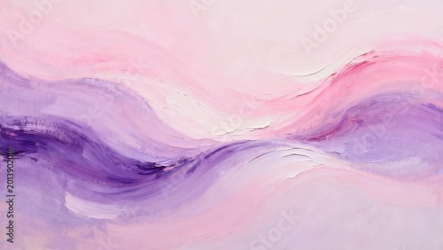 Abstract painting with flowing pink and purple waves