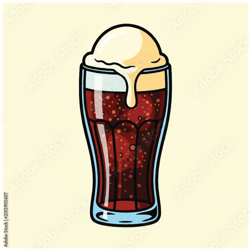 A glass of soda with ice cream.
