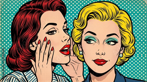 Pop Art Illustration of Two Women Sharing a Secret and Gossiping.