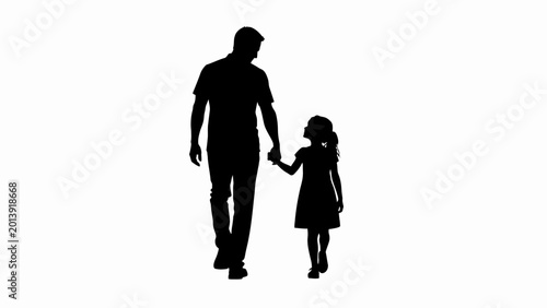 Tableau sur toile Silhouette of man and little girl holding hands, black, vector illustration, fam