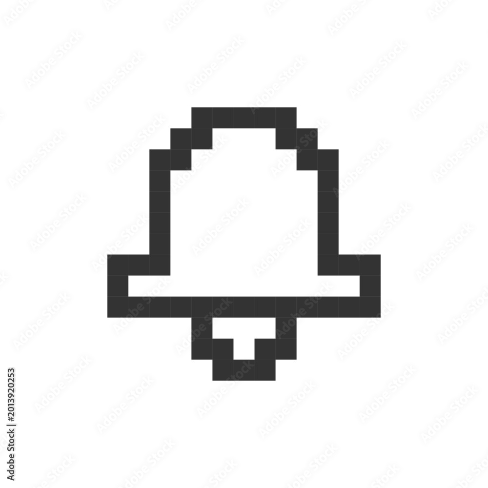 Obraz premium Notifications pixelated ui icon. Adjusting ringer volume. Alarm clock. Ring mode. Editable 8bit graphic element. Outline isolated vector user interface image for web, mobile app. Retro style
