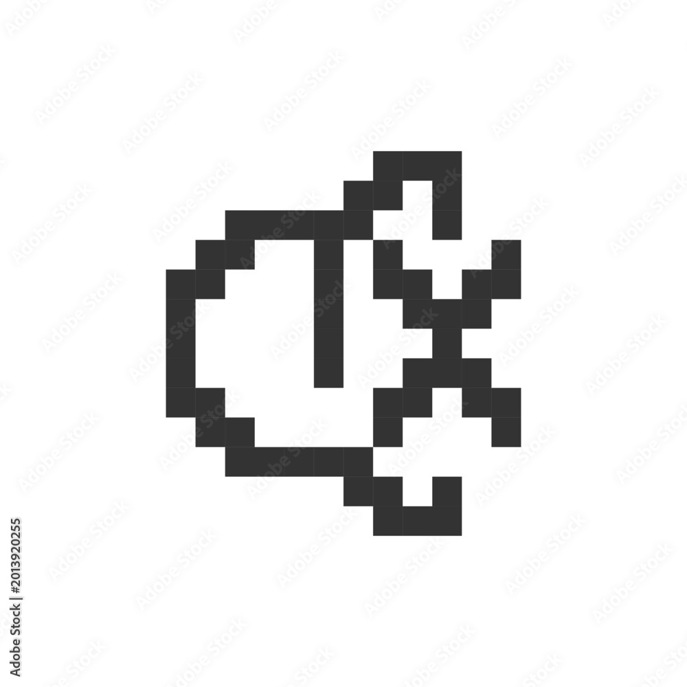 Obraz premium Turn off sound pixelated ui icon. Silent mode. Mute ringer. Alert option. Crossed out bell. Editable 8bit graphic element. Outline isolated vector user interface image for web, mobile app. Retro style
