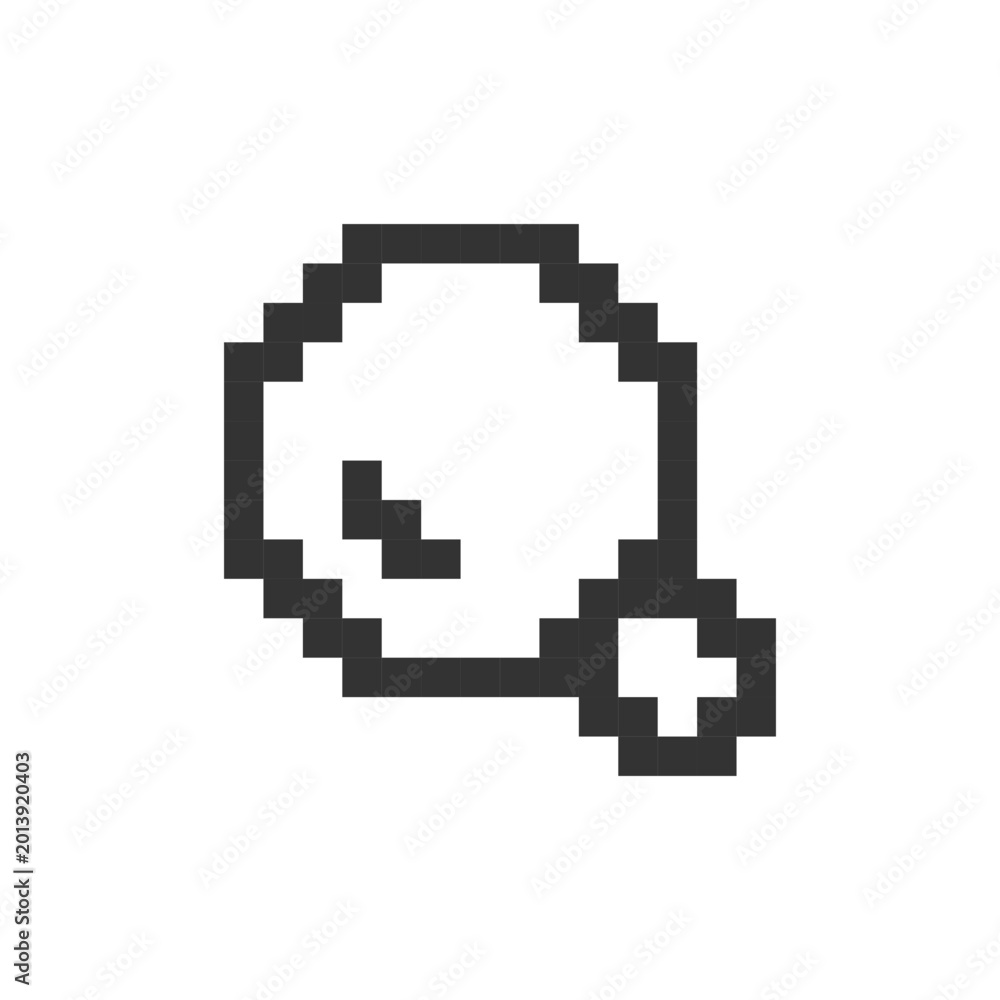 Fototapeta premium On-site search pixelated ui icon. Navigation menu. E-commerce site. Find content. Editable 8bit graphic element. Outline isolated vector user interface image for web, mobile app. Retro style