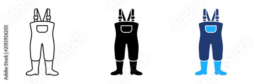 Schilderij op canvas Fishing waders vector icon set with bib overalls and waterproof boots