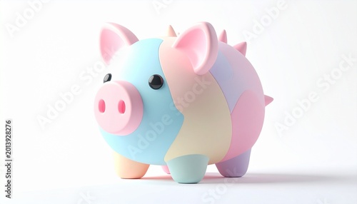 Charming pastel piggy bank with spikes, a whimsical and adorable financial savings mascot on a clean white background